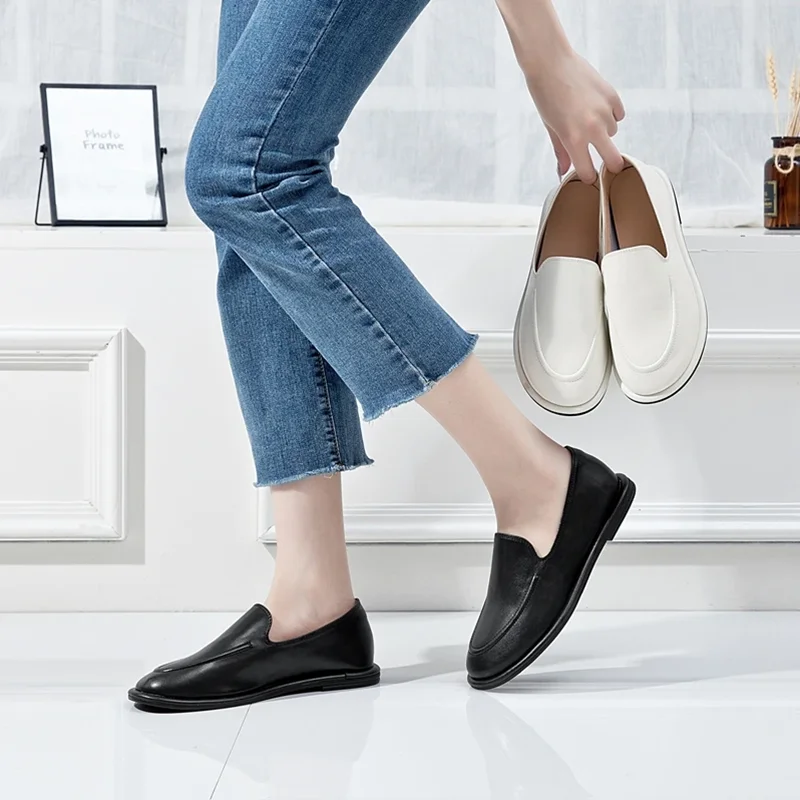 Mocasines AIYUQI para Mujer, Primavera 2026, Punta Redonda, Zapatos Sin Cordones, Cuero Genuino, Zapatos Planos Suaves para Mujer