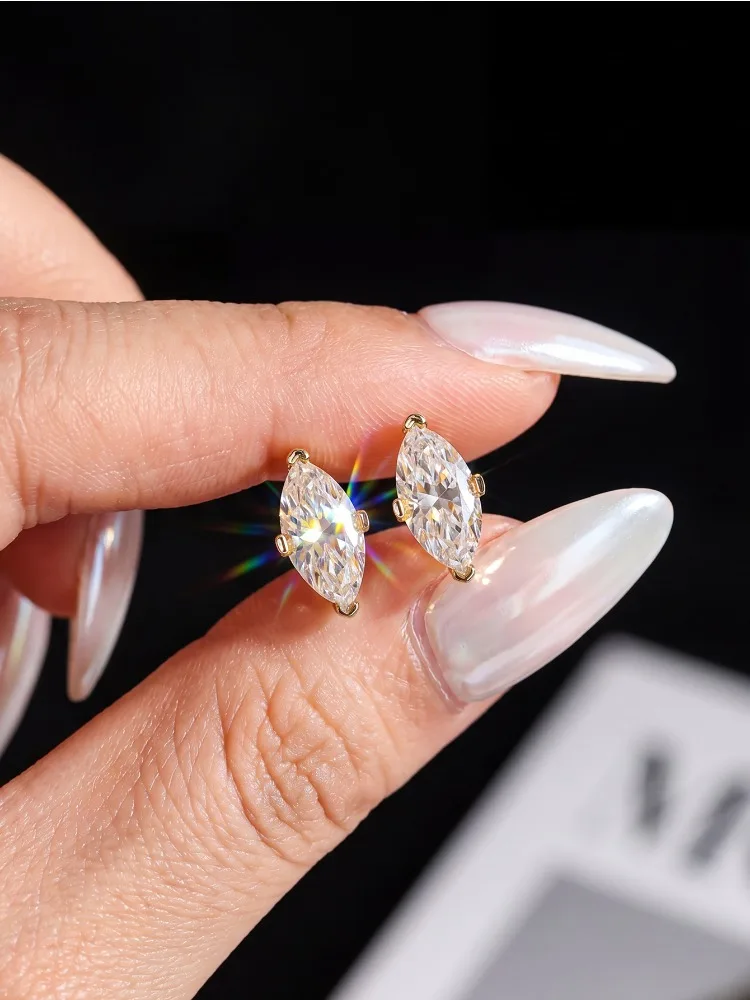 Pendientes Marquise de plata de ley 925 con diamantes de moissanita simples de 0,5 quilates para mujer, joyería fina de alta calidad para fiesta de aniversario