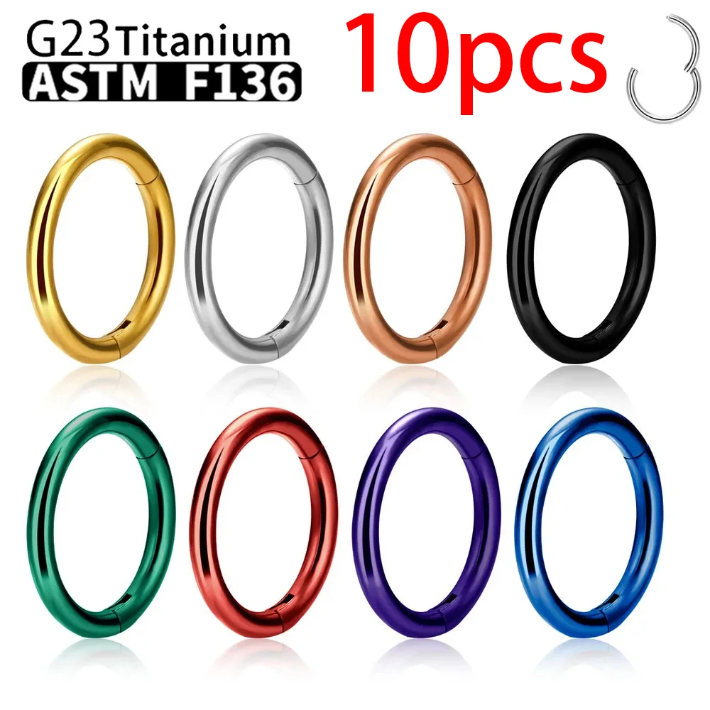 10 Uds. Anillos para la nariz G23, anillo de titanio para la nariz para mujeres y hombres, joyería para Piercing, aro para la oreja, Clips para el cuerpo de colores mezclados con bisagras