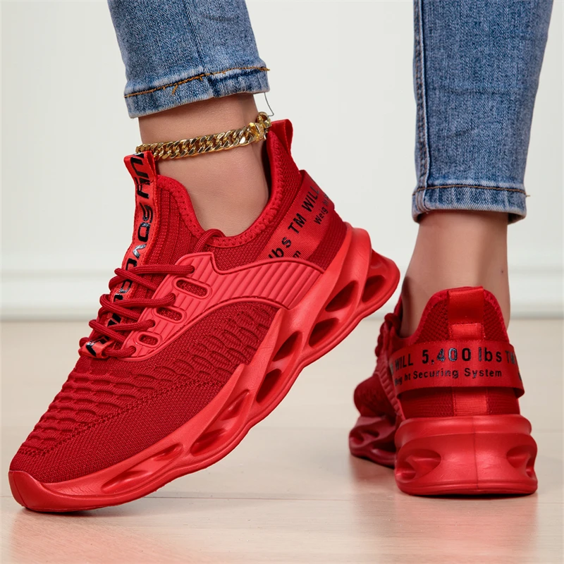 2025 zapatillas de deporte informales rojas de moda, zapatos de hoja para hombres y mujeres, talla grande 45, zapatos deportivos ligeros y transpirables para hombres, zapatillas deportivas de malla para correr