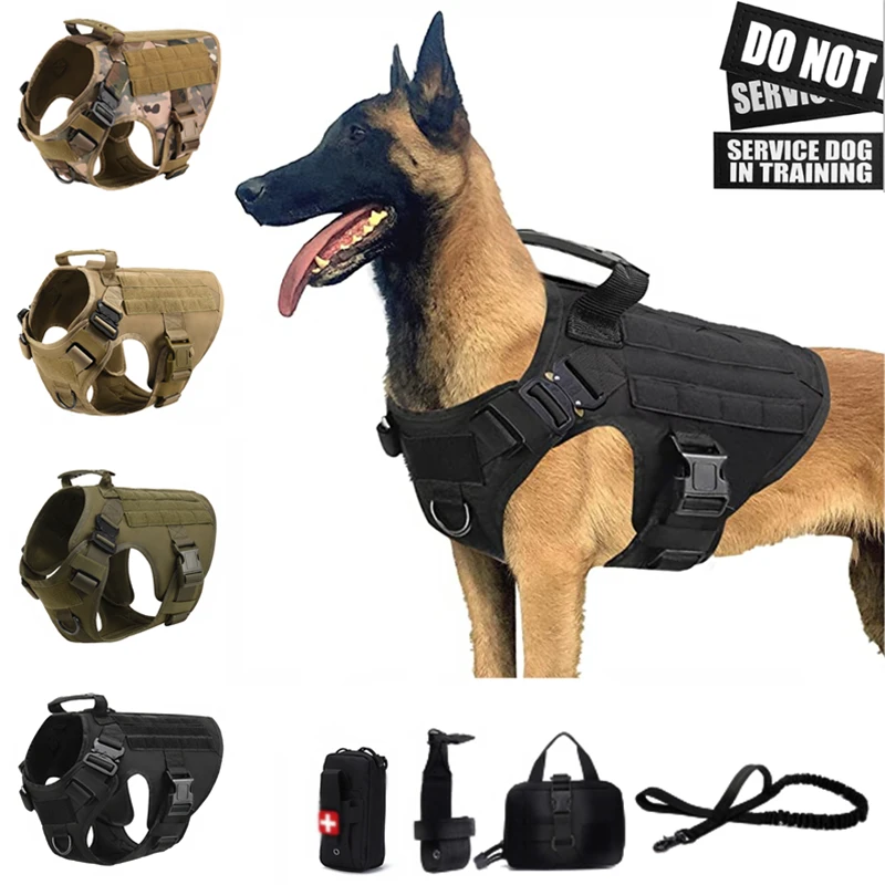 Chaleco militar táctico para mascotas pastor alemán Golden Retriever, juego de arnés y correa para perros de entrenamiento táctico para perros de todas las razas