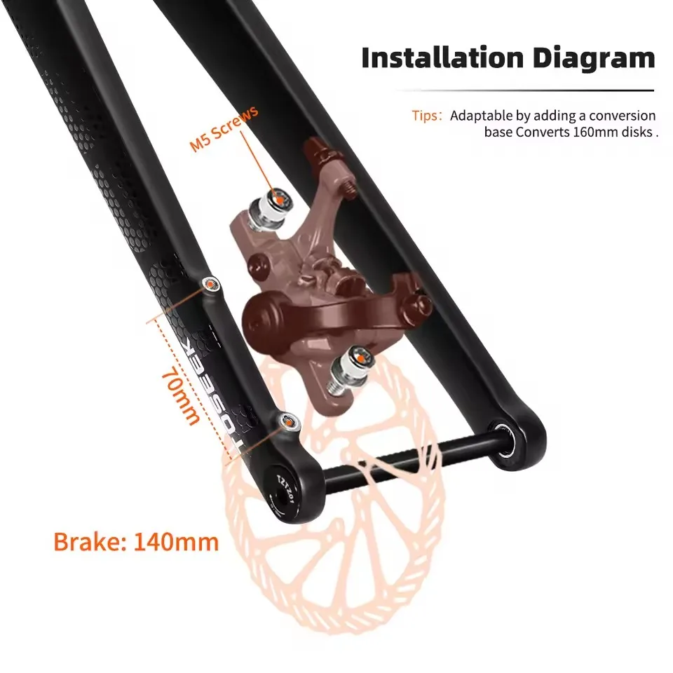 Horquilla de Bicicleta de Carretera TOSEEK T800 de Carbono, Horquilla Delantera para Bicicleta de Carretera 700C*32mm, Eje Pasante 12*100mm, Eje QR 9*100mm, Recto o Cónico