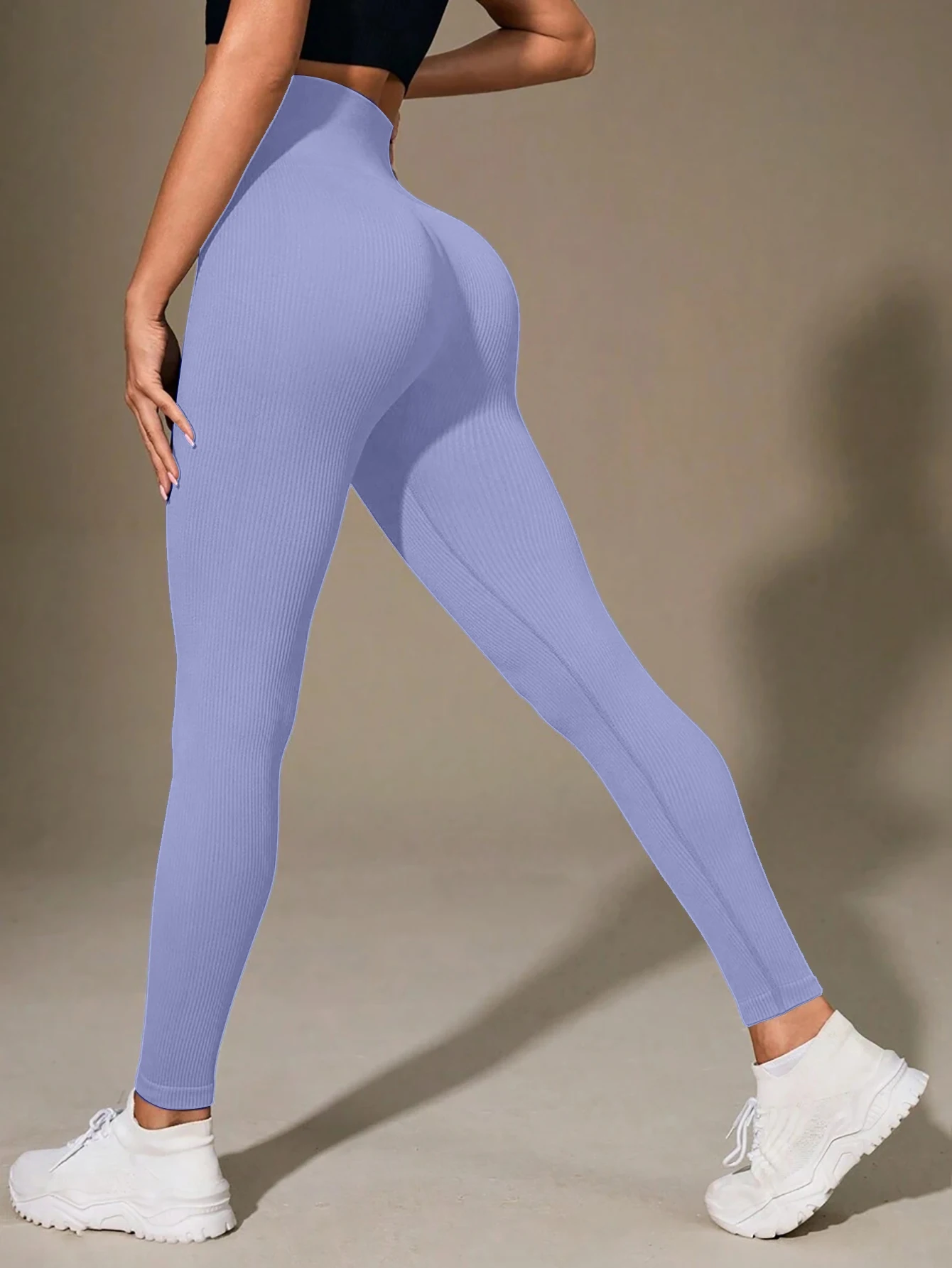 Pantalones de yoga acanalados de cintura alta para mujer, mallas de entrenamiento elásticas con control de barriga de color sólido para fitness, gimnasio, salón y uso diario