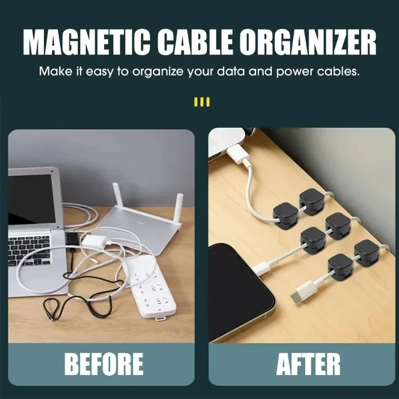 Soporte de Cable con Clip magnético, organizador de cables adhesivo para gestión debajo del escritorio, para el hogar y la Oficina