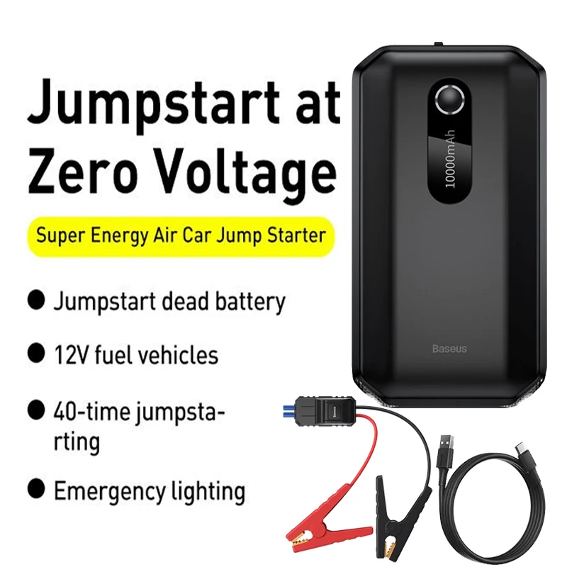 Baseus-arrancador de batería de coche, dispositivo de arranque, 1000A, Buster automático, refuerzo de emergencia, 12V, banco de energía de arranque de batería de coche, 10000mAh