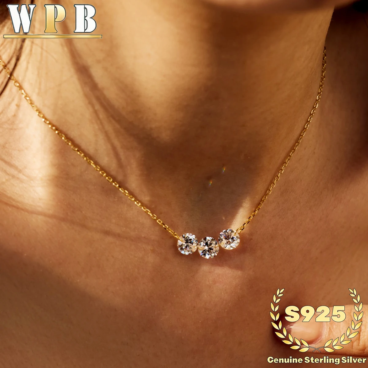 Collar de Plata S925 Genuina con 3 Circonitas Brillantes, Ajustable, Joyería Minimalista de Lujo para Hombre y Mujer