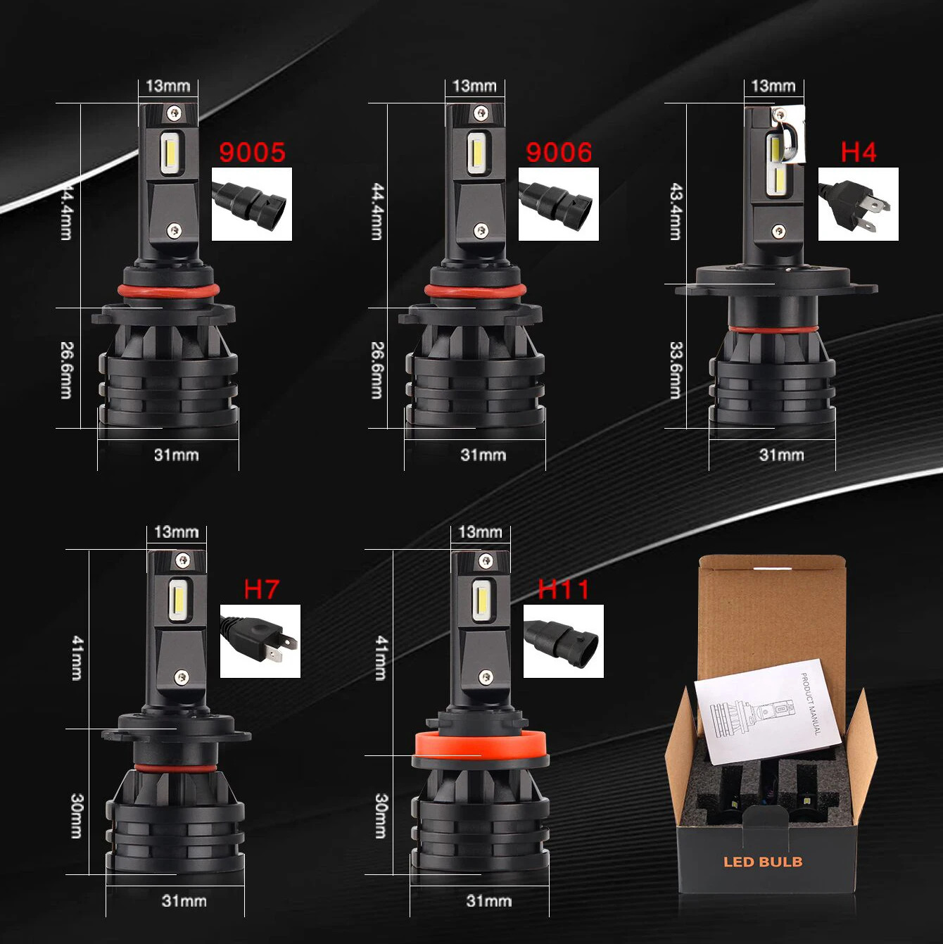 BraveWay 16000LM Bombillas de faros LED H1 H3 H4 LED H7 LED H11 H8 H9 HB3 HB4 faro para coches Turbo bombillas LED 12V Luz Accesorios de coche