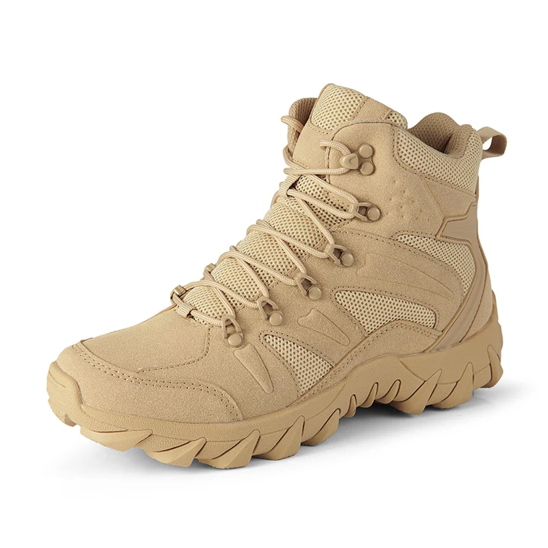 HIKEUP-Botines de cuero para hombre, botas de invierno de diseñador de marca, zapatos tácticos de senderismo, zapatillas de seguridad para el trabajo, Ejército