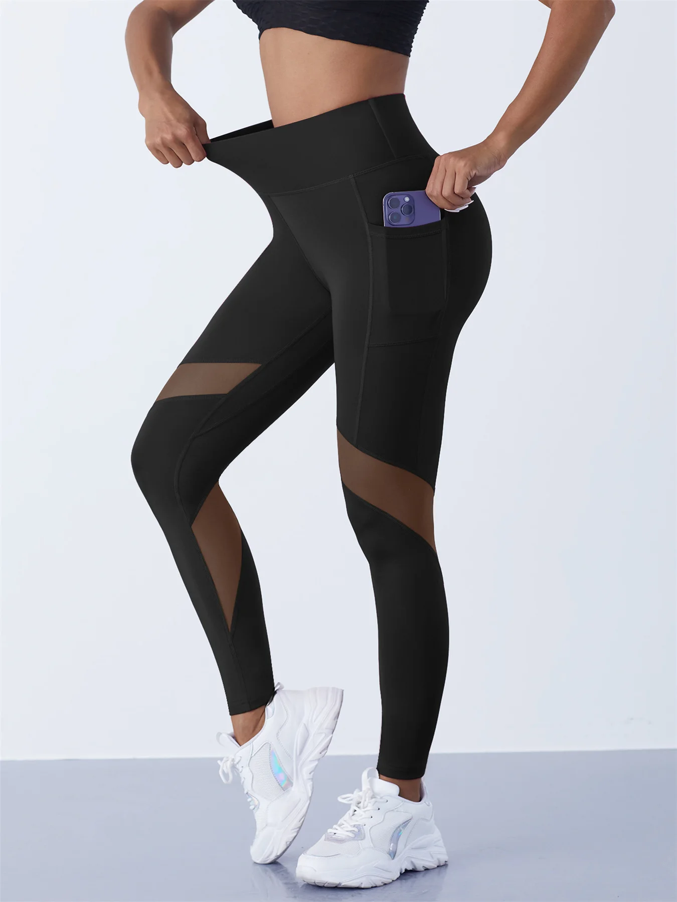 Pantalones de Yoga empalmados de malla para mujer, mallas moldeadoras, cintura alta, Control de barriga, levantamiento de caderas, entrenamiento para correr, pantalones deportivos para mujer