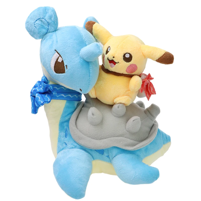 Kawaii Pikachu montando Lapras Latios Latias muñeco de peluche Pokemon juguete de peluche creativo Anime dibujos animados regalo de Navidad para niños