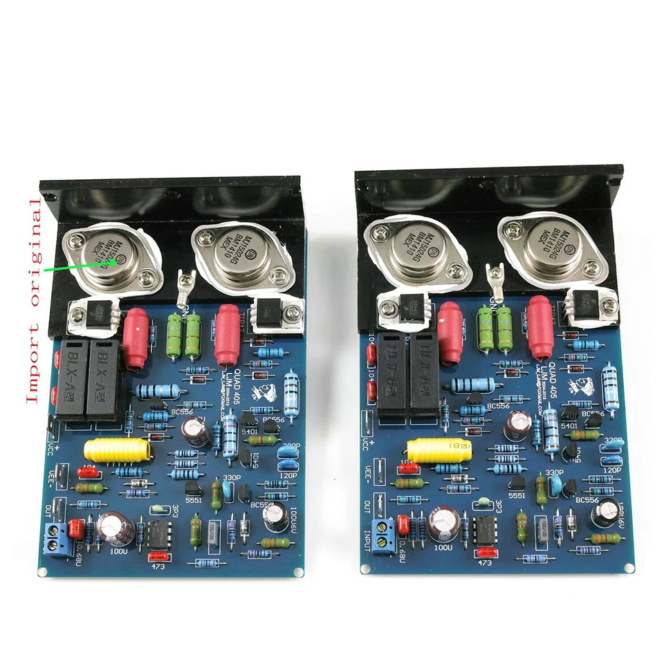 Un par QUAD405 CLONE MJ15024 100W 8R KITS de bricolaje acabado Baord placa amplificadora de doble canal con ángulo de aluminio