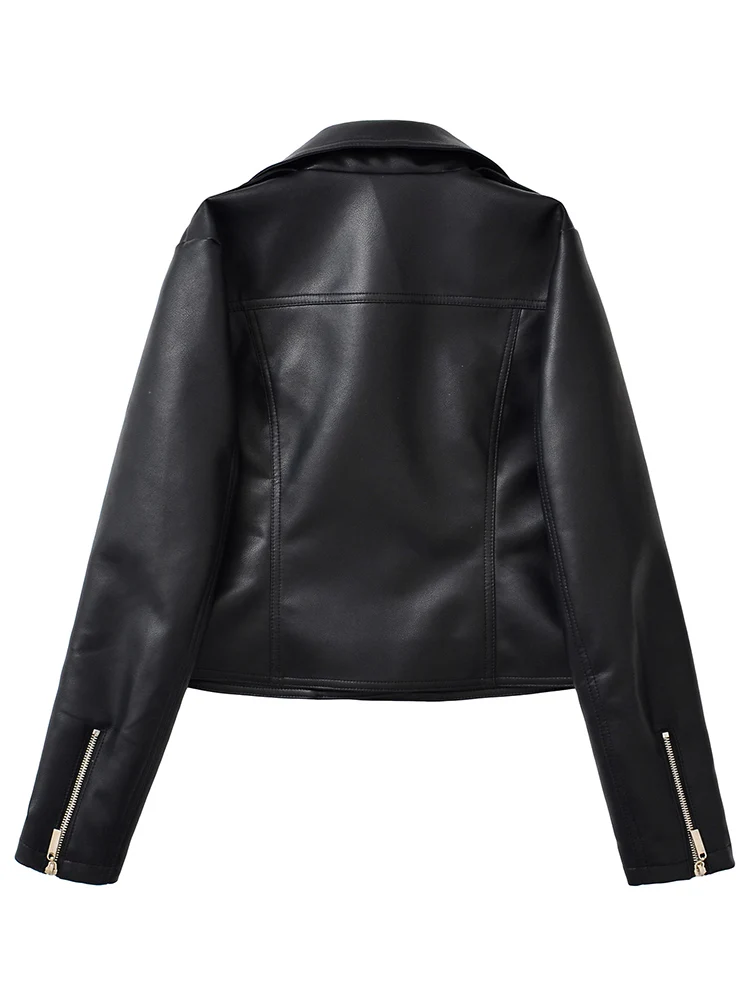 Ailegogo nueva primavera otoño Moto Biker chaqueta holgada de piel sintética negra ropa de calle mujer abrigo con cremallera prendas de vestir