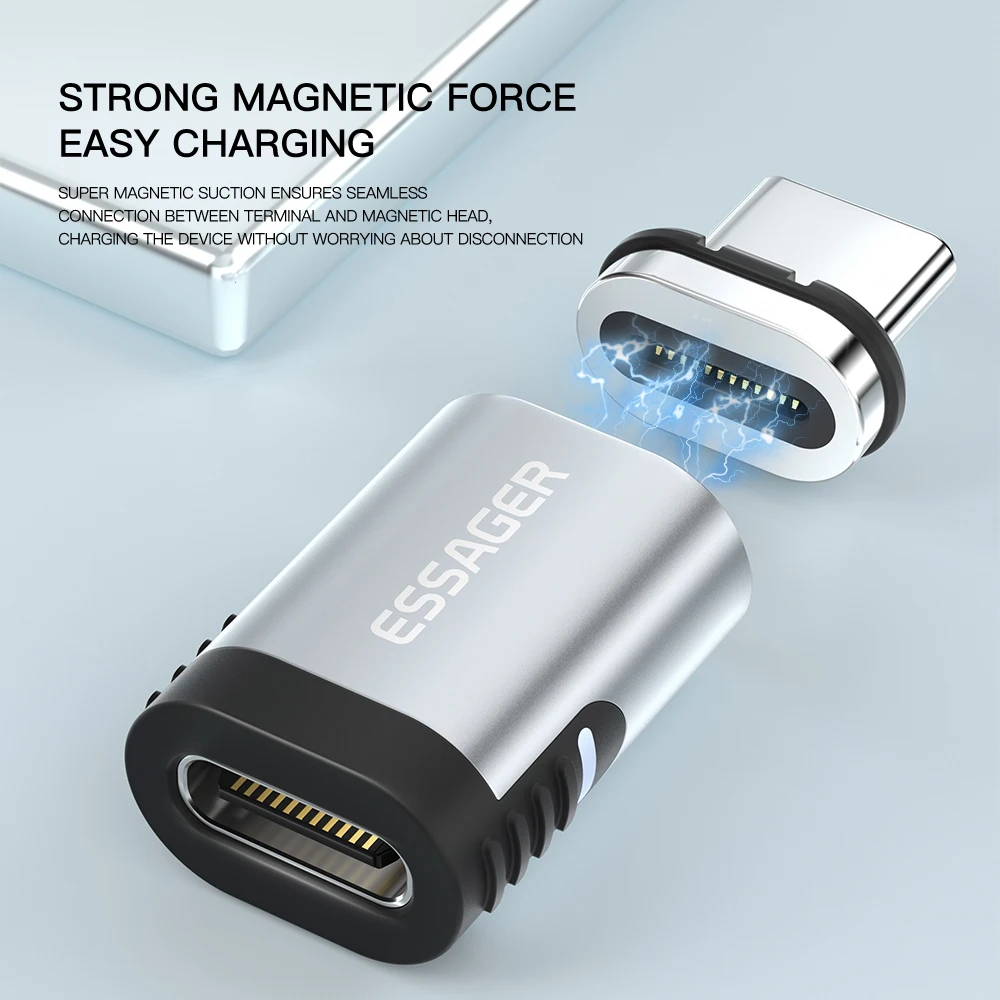 Adaptador magnético Essager de 100W, convertidor de Cable de carga rápida USB tipo C PD 3,0 de 24 pines para Ipad Pro Macbook, conector adaptador magnético