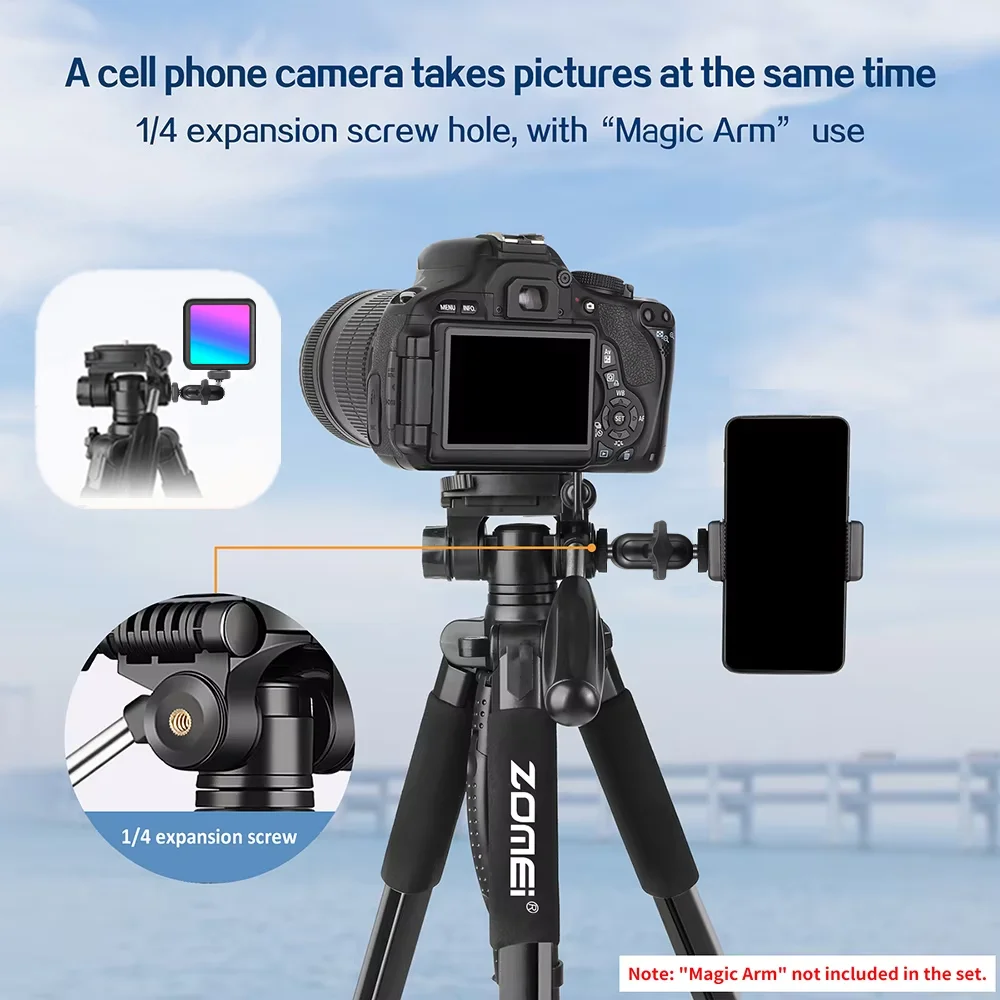 Trípode portátil Zomei de aleación de aluminio de 187cm/73,6 pulgadas de alto para cámara DSLR Canon Nikon, soporte para teléfono de fotografía panorámica de 360 grados