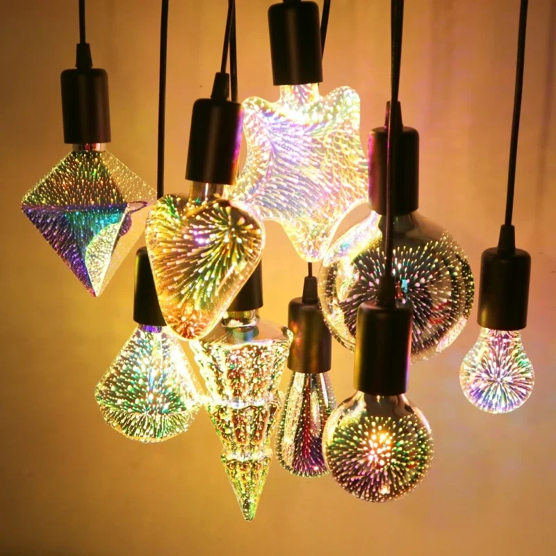 Bombilla LED Decorativa 3D E27 6W 85-265V, Bombilla Edison Vintage, Lámpara Estrella, Luz Nocturna Festiva, Novedad para Árbol de Navidad