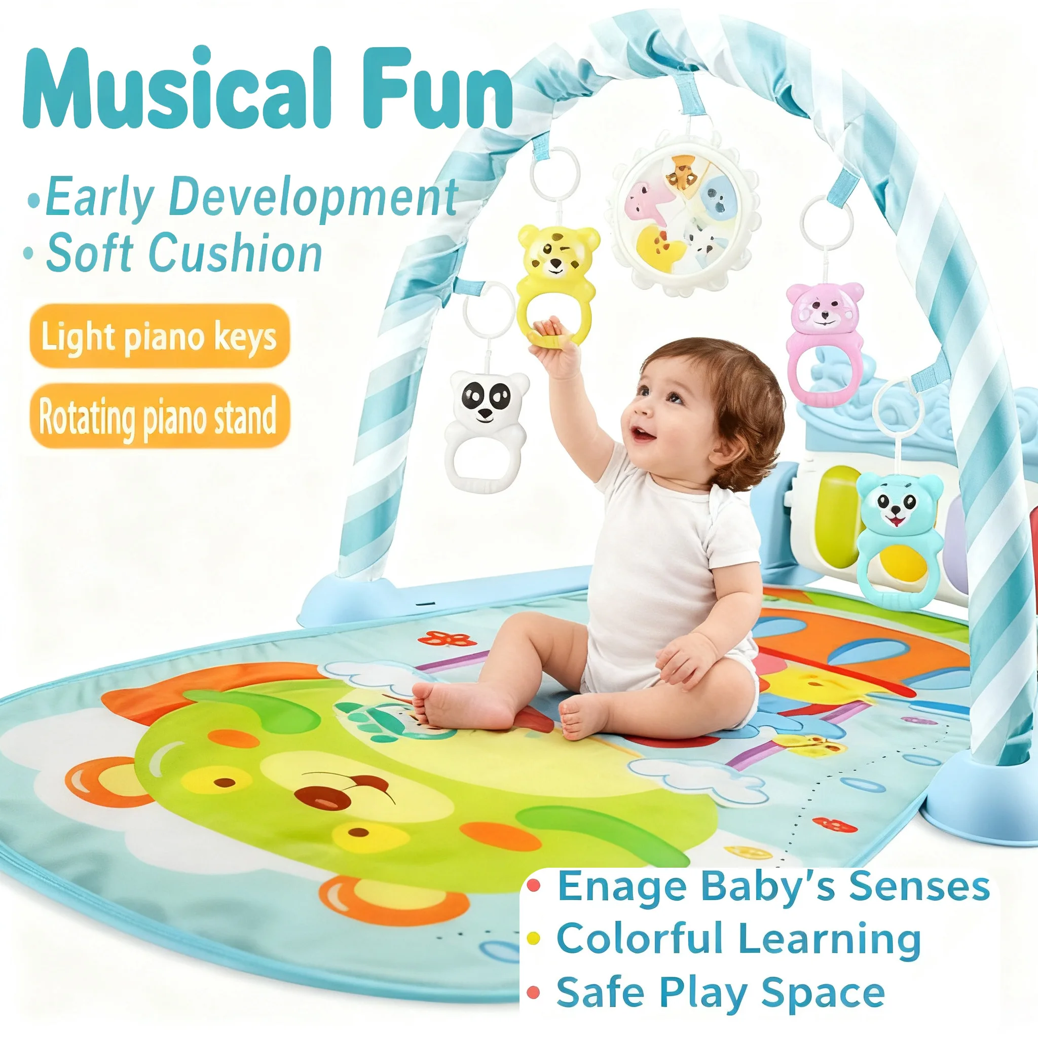 Alfombra de Juego Musical para Bebés con Teclado de Piano, Alfombra de Actividades para Gatear, Juguete Educativo Temprano para Bebés, Regalo para Infantes