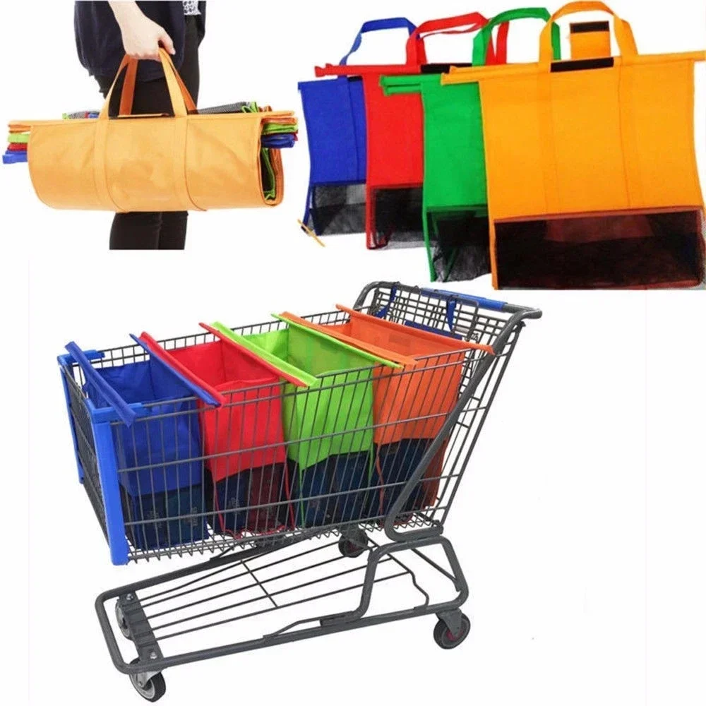 4 unids/set carrito plegable, bolsas de almacenamiento para compras de supermercado, bolso de tienda de comestibles ecológico reutilizable, bolso de mano no tejido