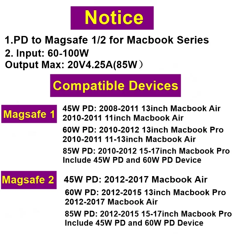 Adaptador PD magnético USB tipo C de aluminio de 100W para Magsafe 1 2 3 MacBook Air Pro indicador Led convertidor de enchufe magnético de carga rápida