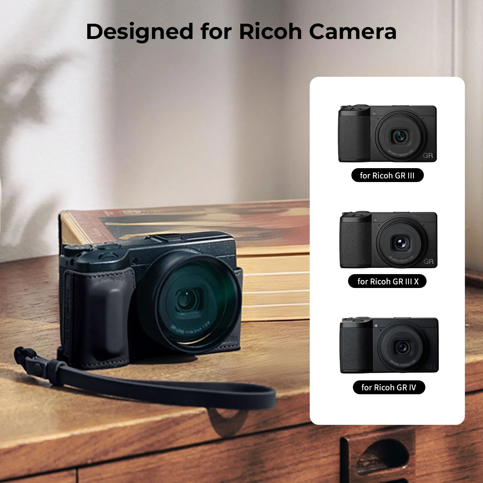 Funda de Cuero SmallRig GR IV, Kit de Funda para Cámara RICOH GR IV / GR III / GR IIIx / GR III HDF / GR IIIx HDF, Negro/Gris/Rojo