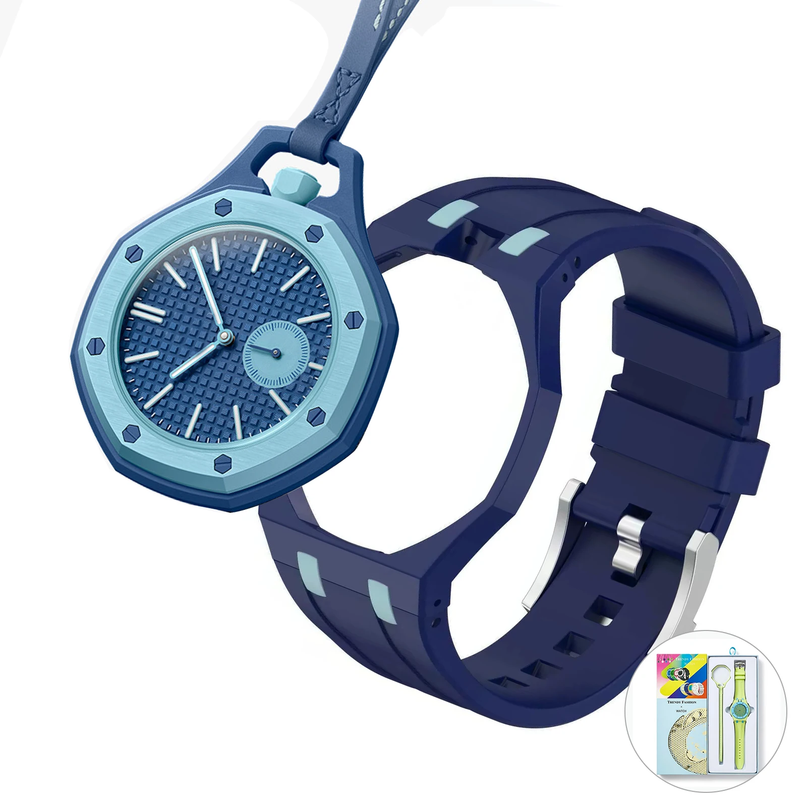 Reloj de Cuarzo de Bolsillo Clásico Royal de Moda para Hombre, Movimiento Octogonal, Color Caramelo, Personalidad Única, Correa de Goma Extraíble