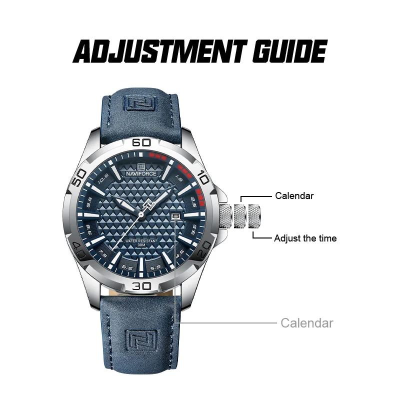 Marca NAVIFORCE, relojes de cuarzo a la moda para hombre, correa de cuero para hombre, relojes de pulsera deportivos impermeables, reloj calendario, reloj Masculino