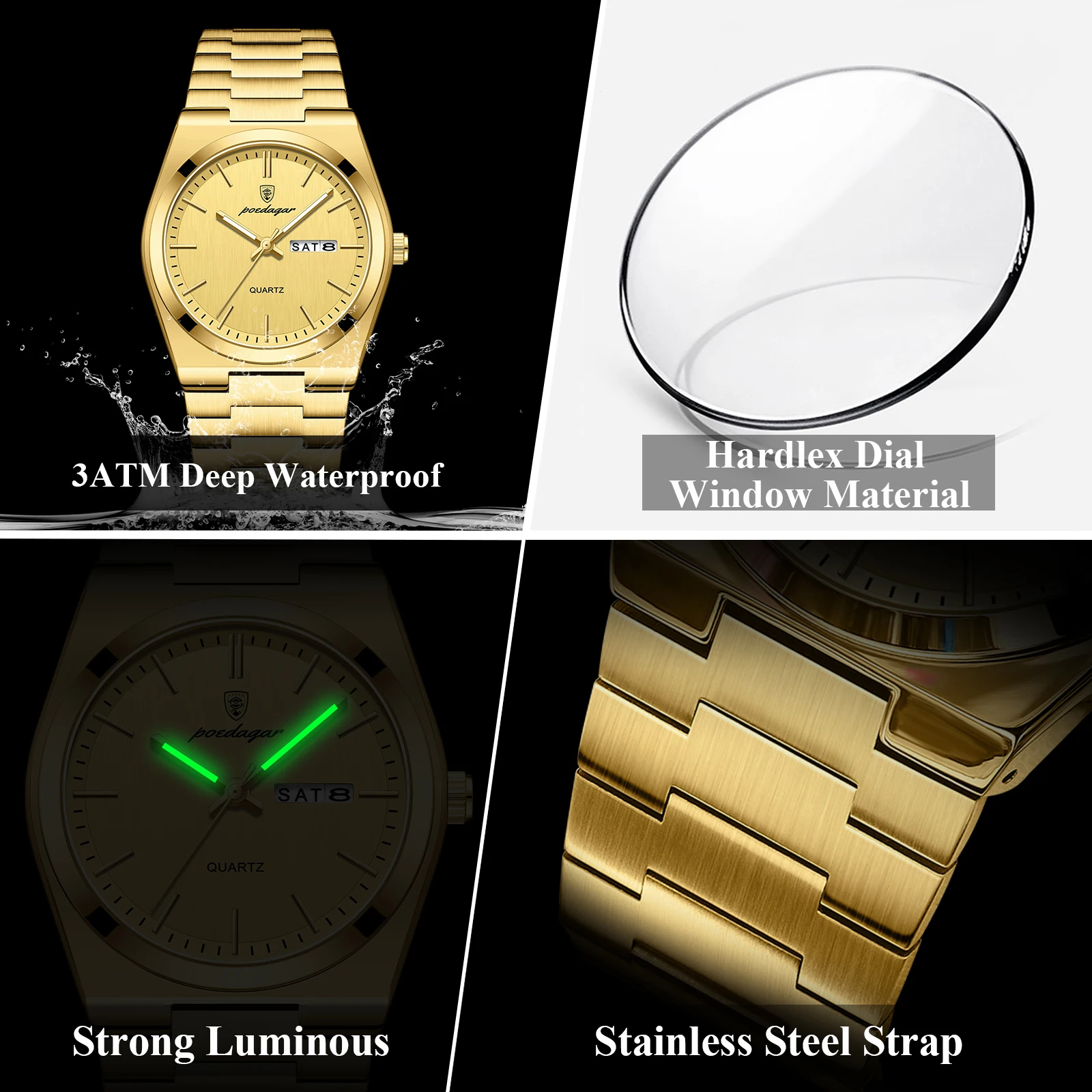 POEDAGAR, reloj clásico a la moda para hombre, resistente al agua, luminoso, con fecha, semana, reloj de lujo para hombre, relojes de negocios de cuarzo de acero inoxidable para hombre