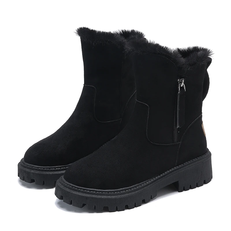 Nuevas botas de nieve para Mujer, botas de plataforma de diseñador a la moda cálidas de invierno, zapatos planos de felpa cortos antideslizantes, zapatos de gamuza para Mujer