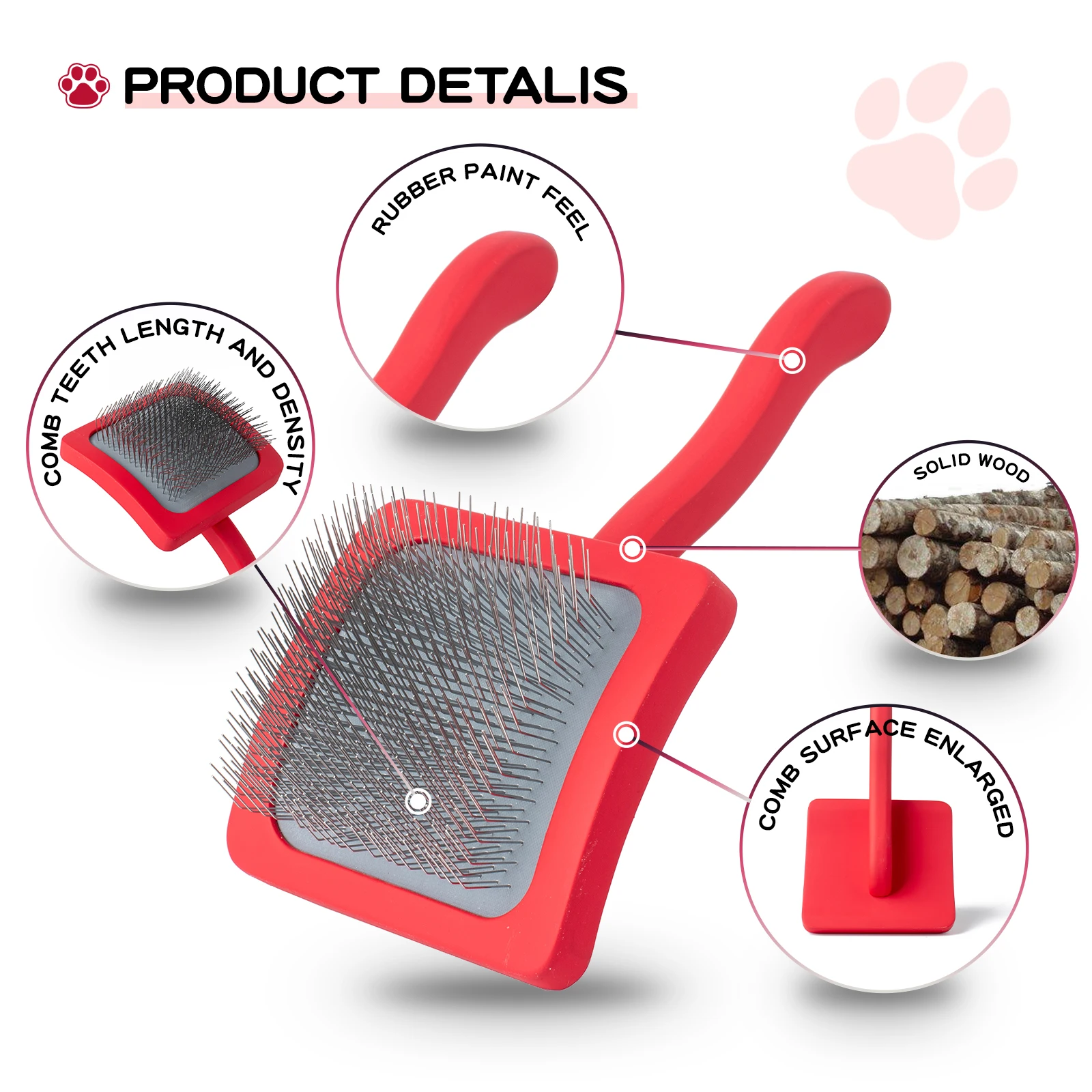 Cepillo rebanador profesional para perros y gatos, alfileres de acero inoxidable para masaje suave, peine para quitar pelo