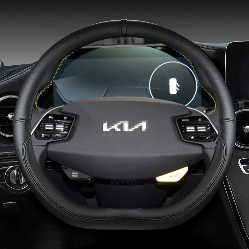 Protector para volante de coche de cuero de 38cm para KIA K5 KX5 K2 K3 GT marca Rio Cerato Sportage Stinger EV6 EV6 GT EV6 GT-line 2021 2022