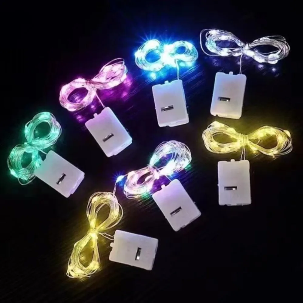 Guirnalda de luces LED con pilas, cable de cobre y plata, luces de hadas impermeables, decoración para fiestas, Navidad y bodas.