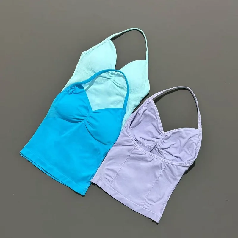 Camisetas deportivas para gimnasio para mujer, camiseta sin mangas para Yoga con almohadillas extraíbles, Top deportivo sin mangas con cuello en V, chaleco deportivo para correr y Fitness