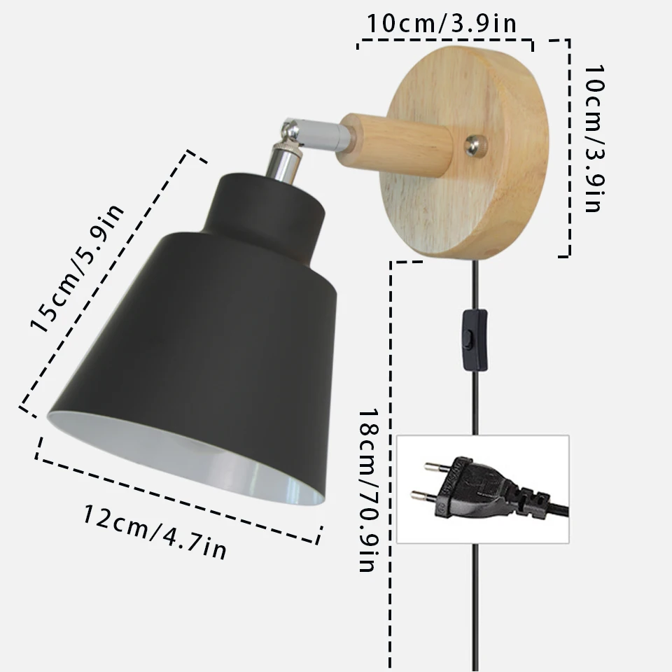 Lámpara de Pared Nórdica para Interiores, DIY, E27, de Madera, 6 Colores, Enchufe EU/UL, 350 °   Lámparas de pared para sala de estar, dormitorio, pasillo, accesorios decorativos