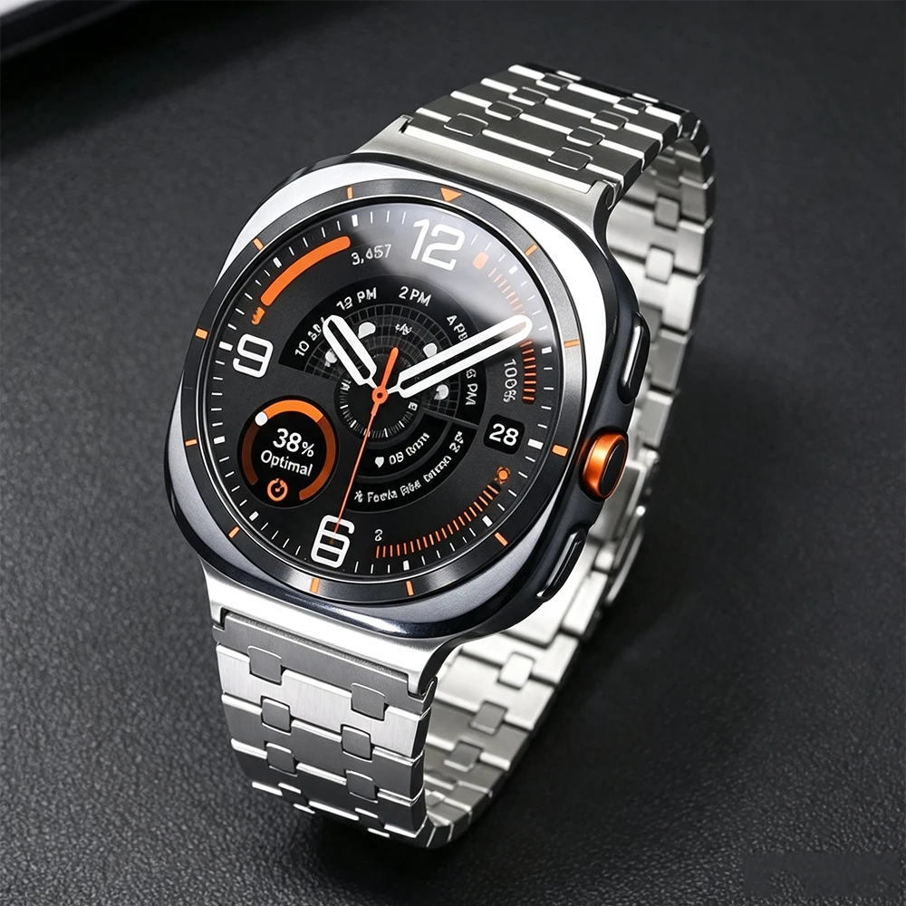 Correa de acero inoxidable para Samsung Galaxy Ultra2, pulsera de Metal de lujo de 47mm para Galaxy Watch 9/8/8 Classic 40/44/46mm, correa para hombre