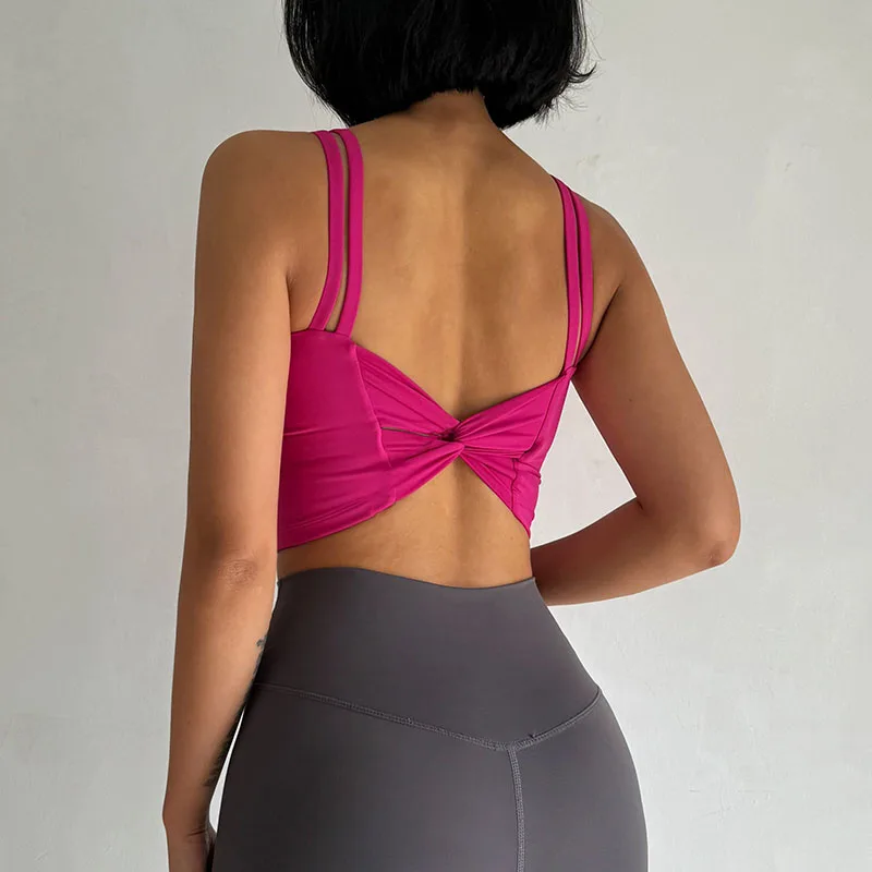 Sujetadores deportivos para mujer, top de fitness, lencería sexy, sujetador push-up con almohadillas fijas, sujetador de yoga, ropa interior con nudo en la espalda, chaleco para correr, tops de gimnasio