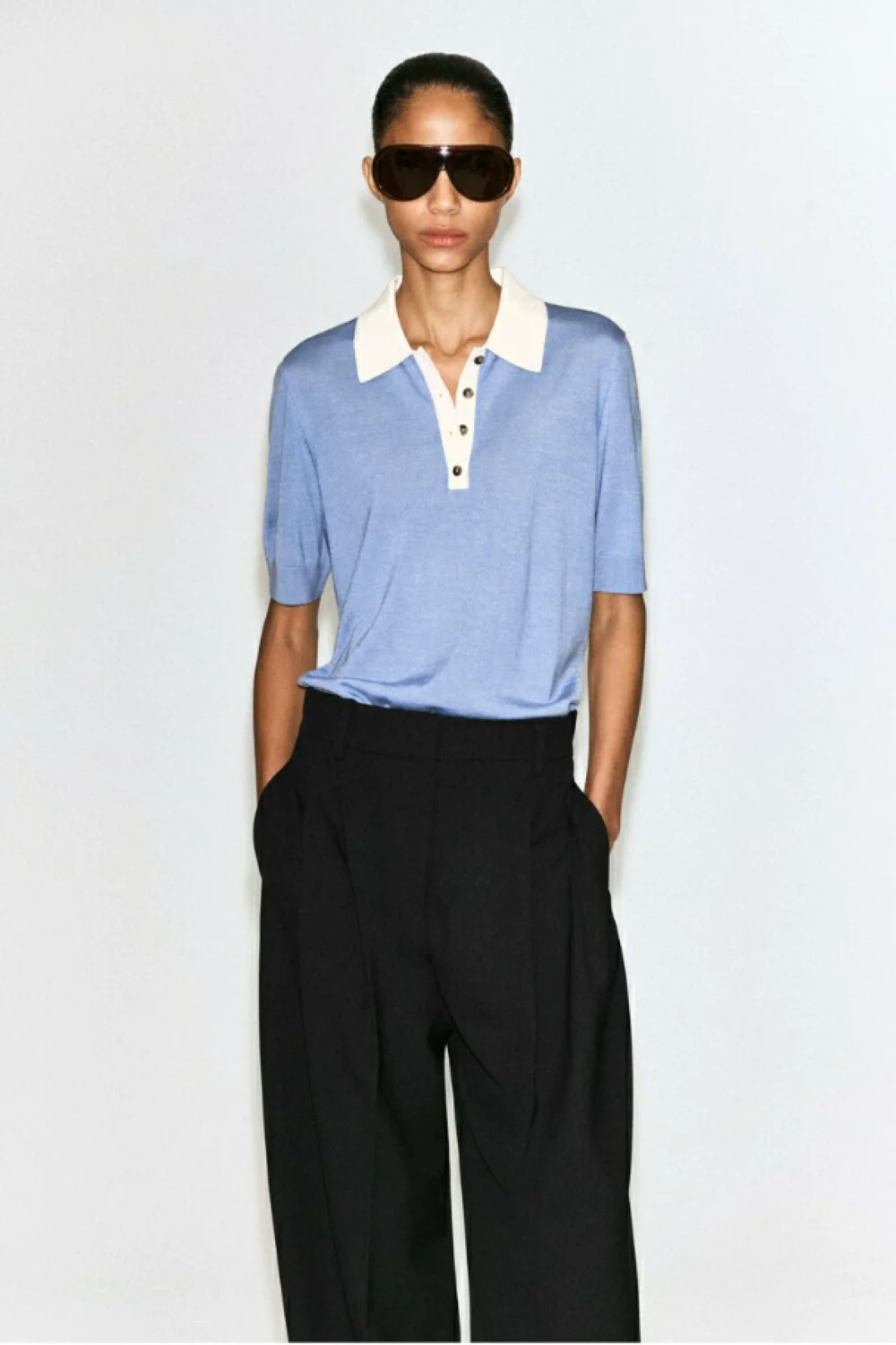 XIMIAN APPAREL 2026 traf cos Otoño Nuevo Estilo de Camiseta Polo de Punto Azul para Mujer - Top de Estilo Sencillo