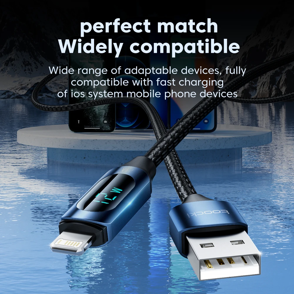 Toocki pantalla LED Cable USB para iPhone 14 13 12 11 Pro Max cargador rápido iluminación de carga 2.4A Cable USB X XR 8 7 1m 2m