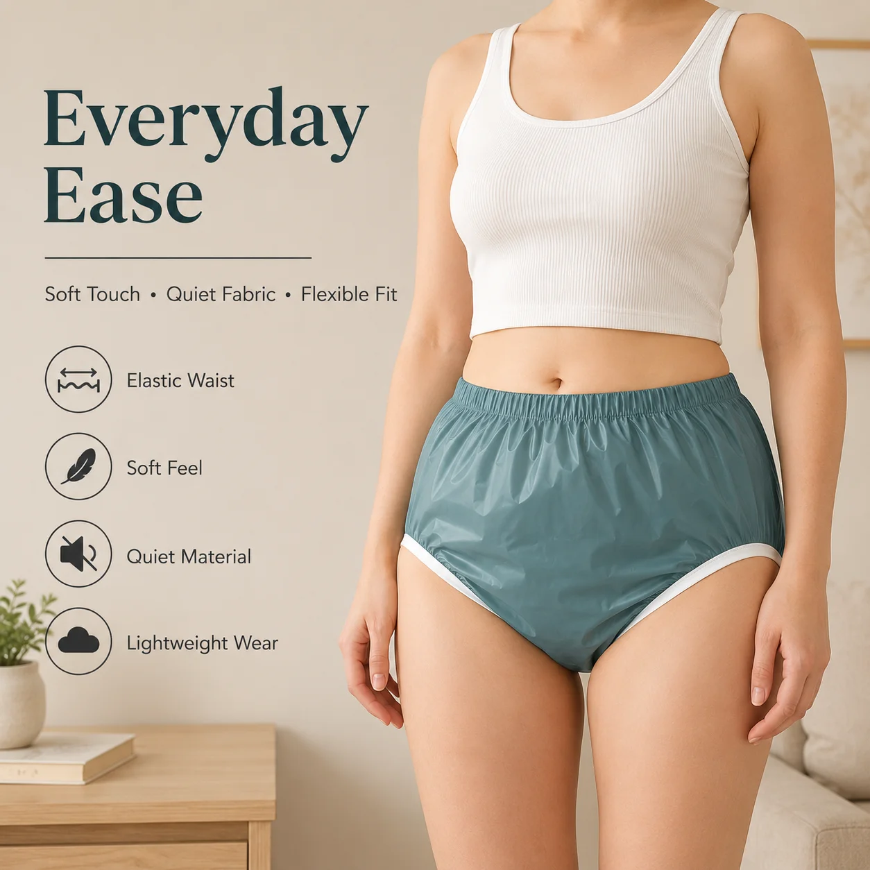 Calzoncillos protectores para el hogar, lavables, reutilizables, suaves y silenciosos, con cintura elástica ajustable y flexible para el cuerpo, 1 unidad