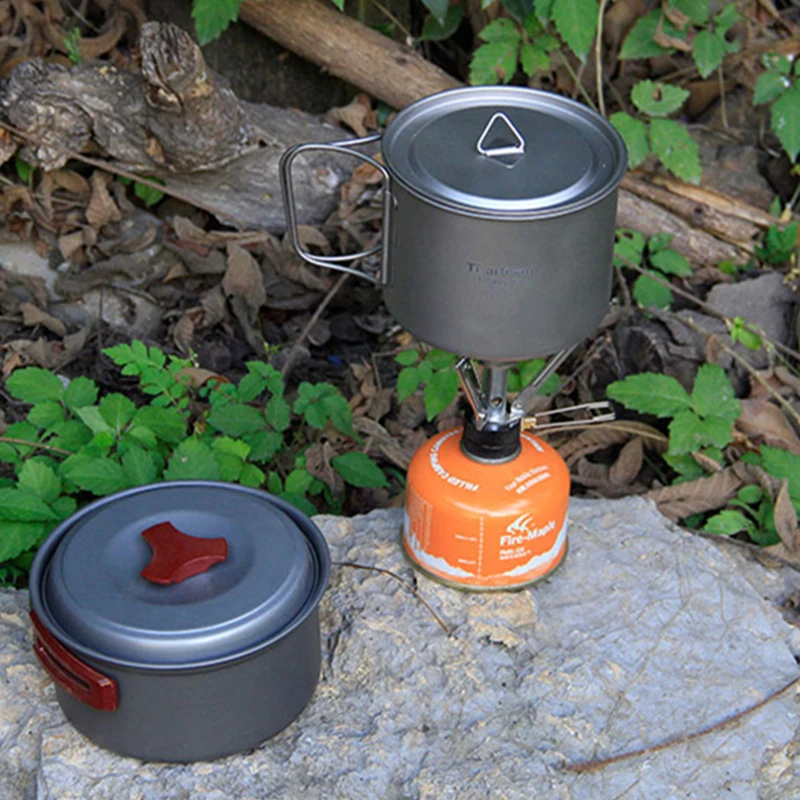 Tiartisan-taza de titanio para acampar, vajilla portátil con tapa, mango plegable, utensilios de cocina para Picnic al aire libre, Ta8316, 900ml