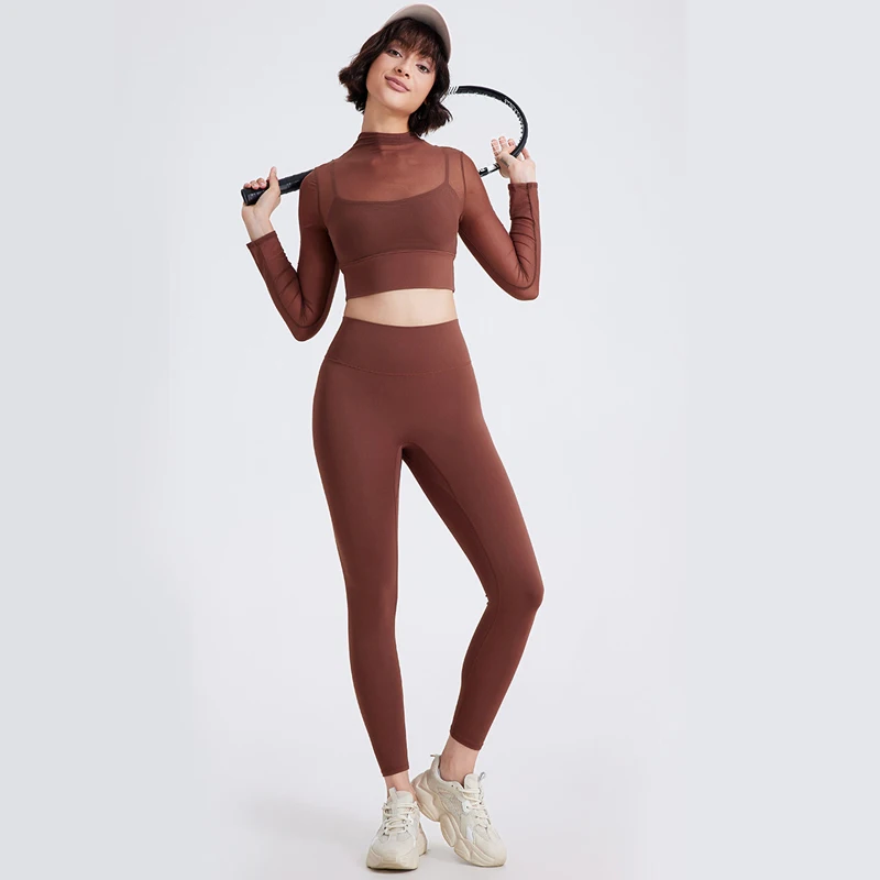 Conjunto de dos piezas de Yoga y Fitness para mujer, traje de gimnasio de Color sólido, ropa deportiva superelástica y transpirable para correr, ropa de entrenamiento femenina