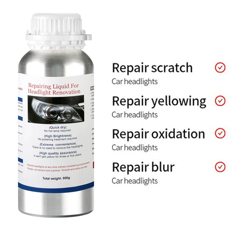 Líquido de reparación de faros de coche, 800ML, restauración de pulido de faros, pulido químico, faros