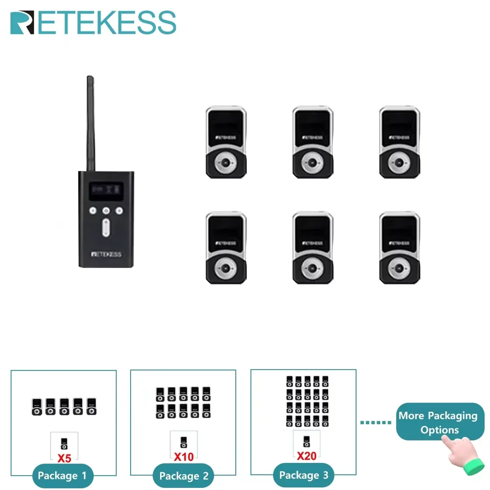 Retekess T130S Sistema de guía turística Guía de audio, micrófono T130 de segunda generación Transmisor de larga espera Receptores Guía de radio para entrenamiento turístico