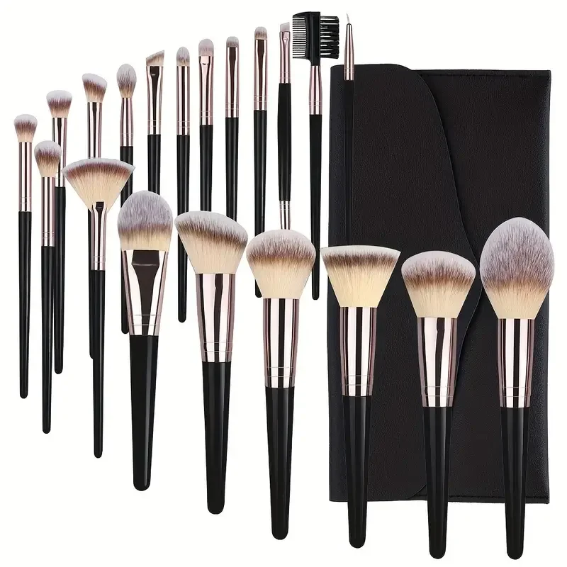 Juego de 3-20 brochas de maquillaje profesionales para sombra de ojos, base, corrector, mezcla de rubores, brocha Kabuki suave y esponjosa, herramienta de belleza para mujer