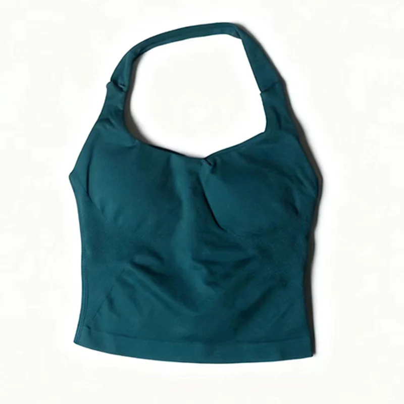 Sujetador deportivo de realce de impacto para mujer, ropa deportiva para entrenamiento físico, Top con cuello Halter, ropa de gimnasio, camisetas sin mangas de Yoga con almohadilla extraíble para el pecho