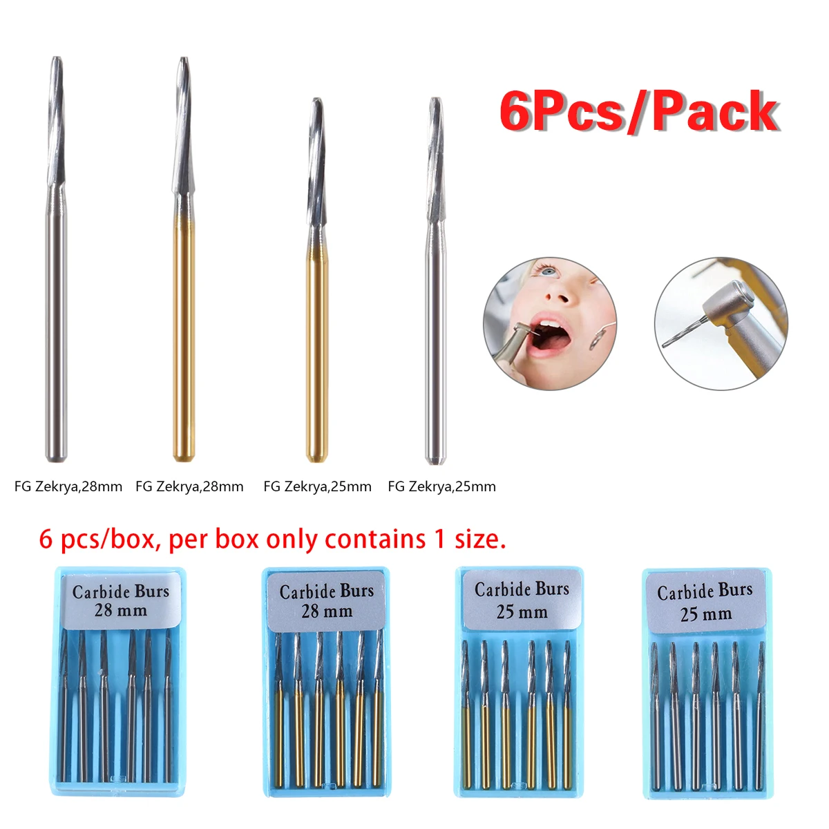 Paquete de fresas dentales de acero de carburo de tungsteno FG/Endo/FGXL/RA para pieza de mano de alta/baja velocidad, laboratorio de dentista de acero de tungsteno y uso clínico, 1 paquete