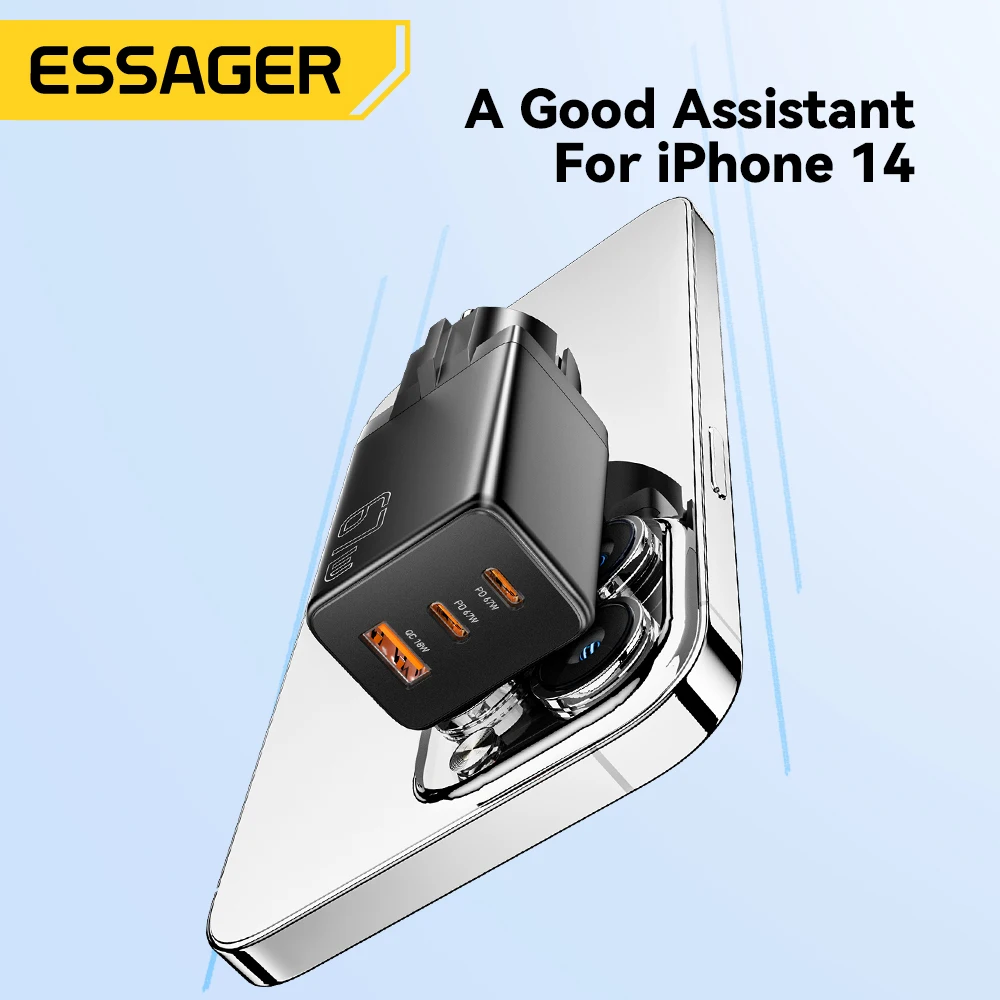 Essager GaN USB tipo C cargador 67W 45W 33W KR enchufe de la UE carga rápida para Samsung iPhone 16 15 14 Pro Huawei teléfono portátil Chagers