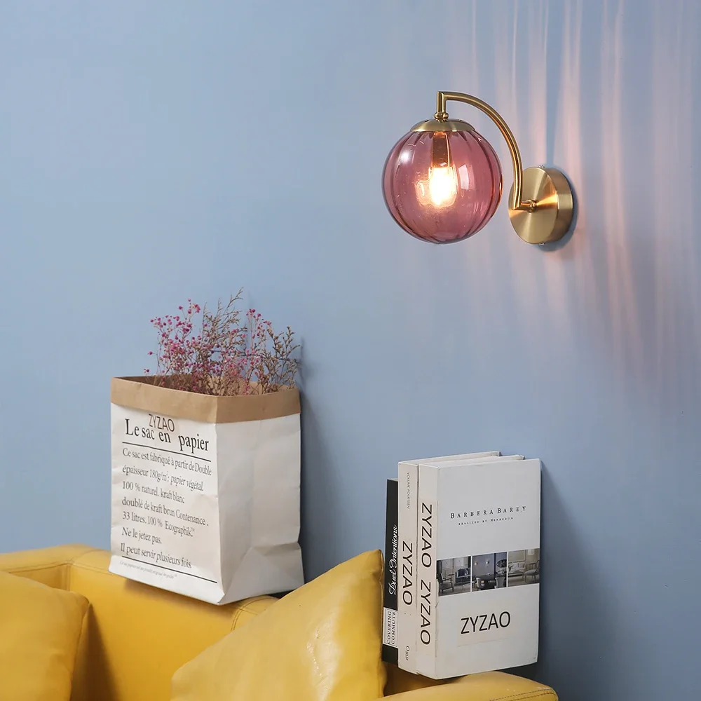 Lámpara de pared Led moderna, luz de pared de cristal de color, candelabro de noche minimalista nórdico para sala de estar, dormitorio, comedor, cocina, accesorio de iluminación interior