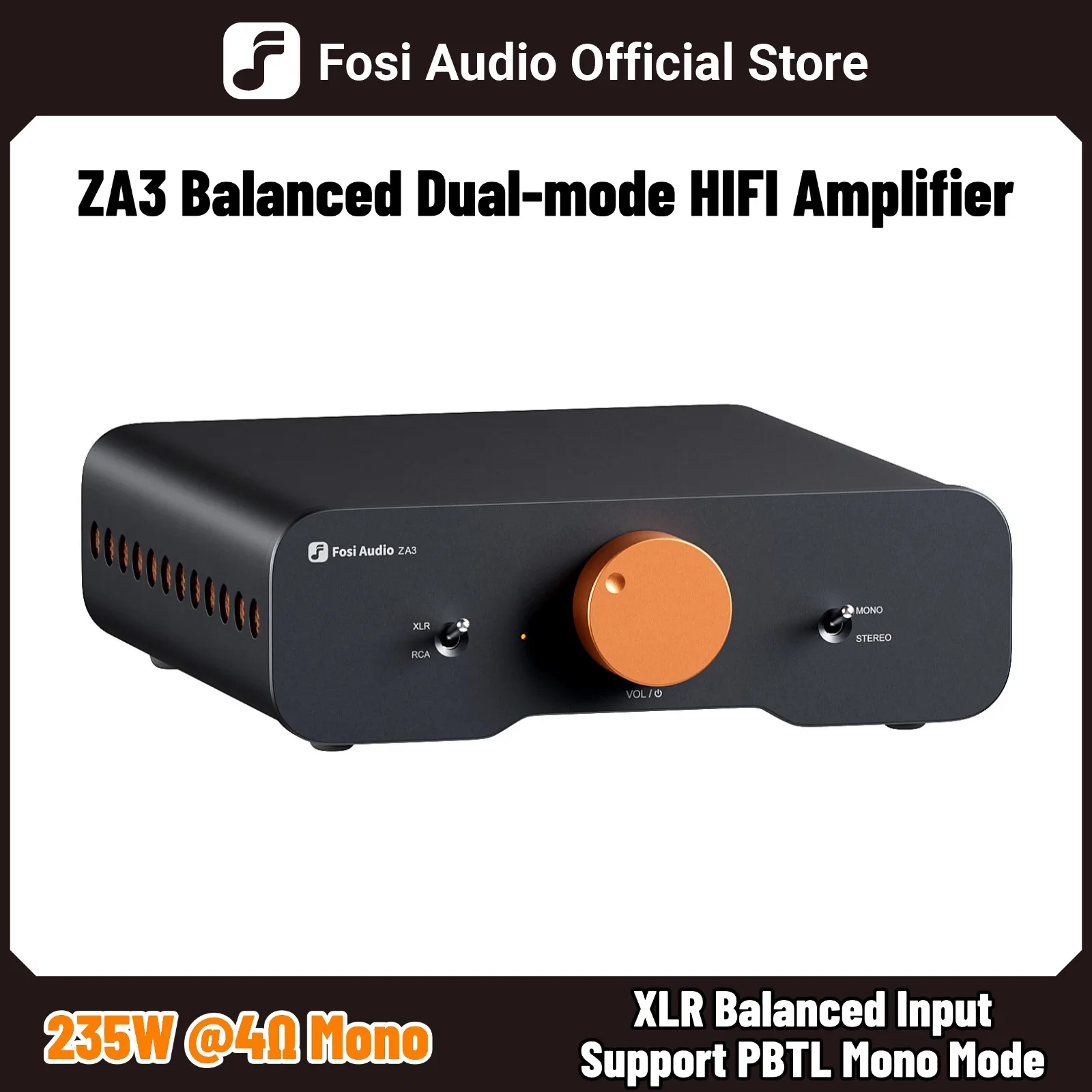Amplificador de Potencia Estéreo Fosi Audio ZA3 TPA3255 Clase D HiFi para Altavoces de Estantería Pasivos con Entrada XLR/RCA/Balanceada
