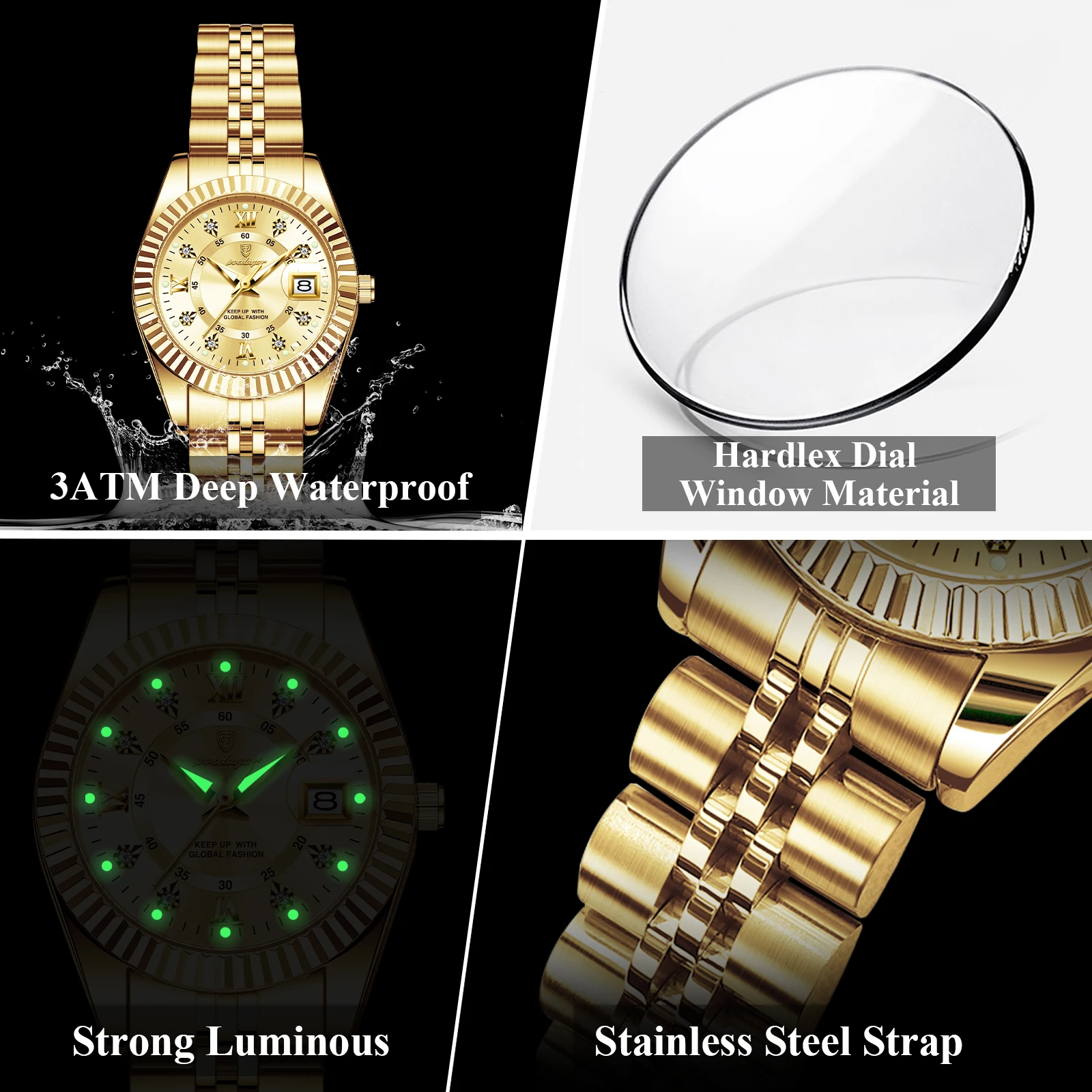 Reloj de pulsera POEDAGAR a la moda para mujer, resistente al agua, con fecha luminosa, relojes elegantes para mujer, Reloj de cuarzo de acero inoxidable para mujer