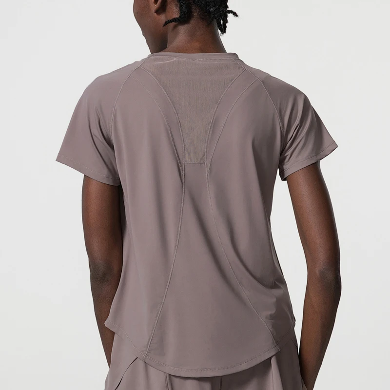 Camiseta de Yoga de manga corta de verano para mujer, Top de cuello redondo para gimnasio y correr, camisa de entrenamiento holgada y transpirable de secado rápido, ropa deportiva femenina