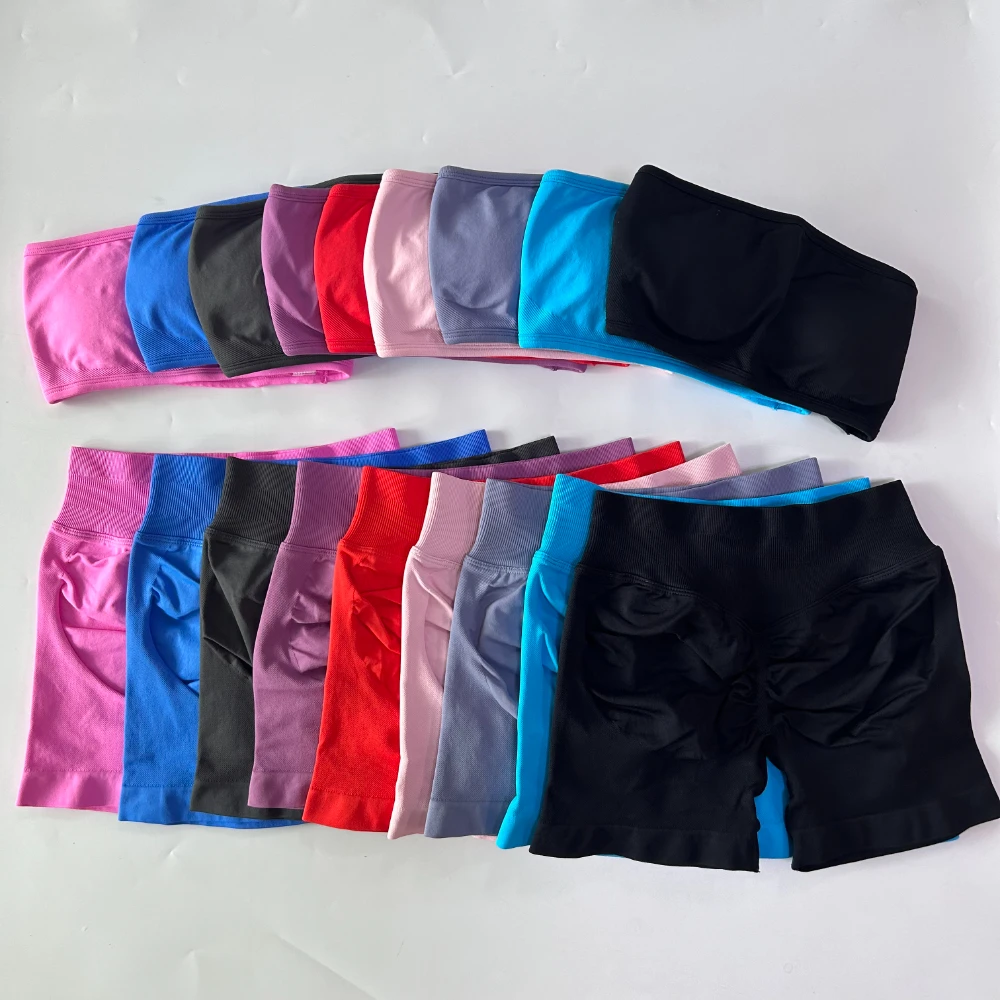Conjunto de Yoga sin logotipo para mujer, 2 piezas, Bandeau con espalda descubierta, Sujetador deportivo, pantalones cortos, ropa de Yoga, conjunto de gimnasio, ropa de entrenamiento, conjuntos de trajes